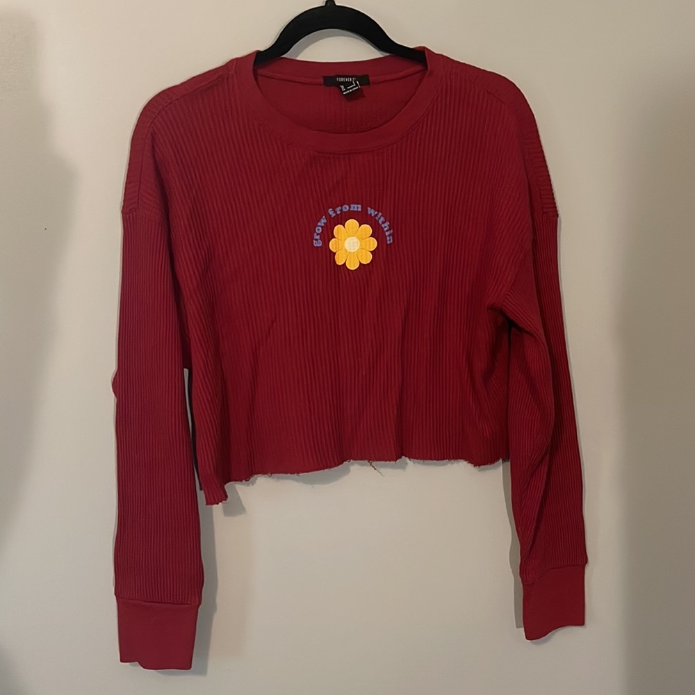 Forever 21 cropped long sleeve shirt “grow from within”